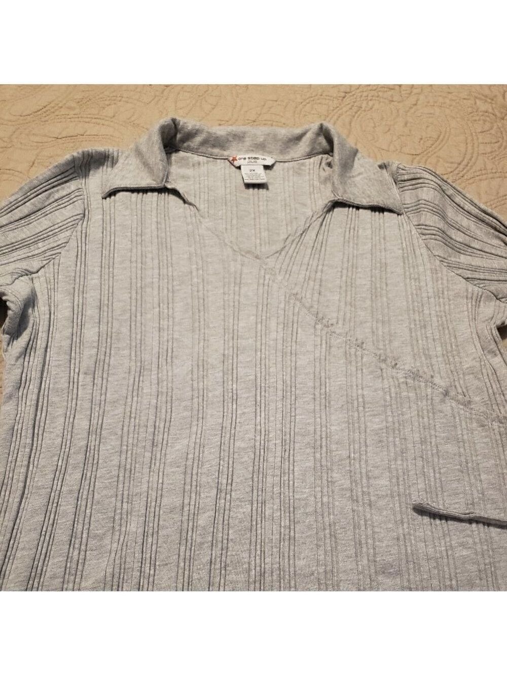One Step Up Plus Faux Wrap Gray Top
